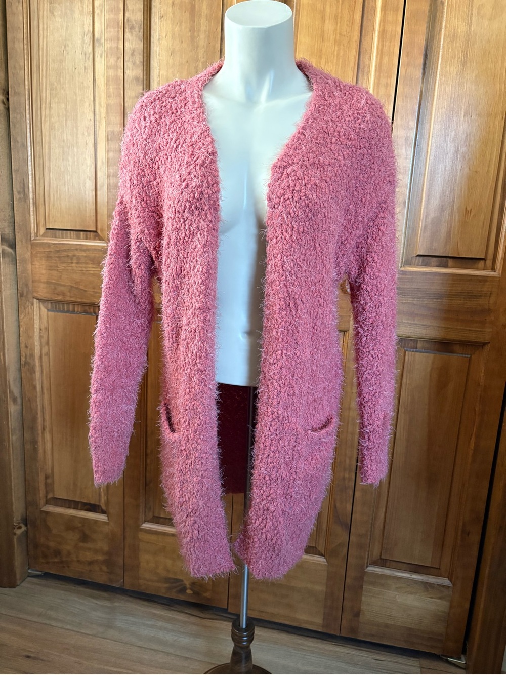 Love Tree Soft Rose Fuzzy Open-Front Cardigan Sweater Medium
